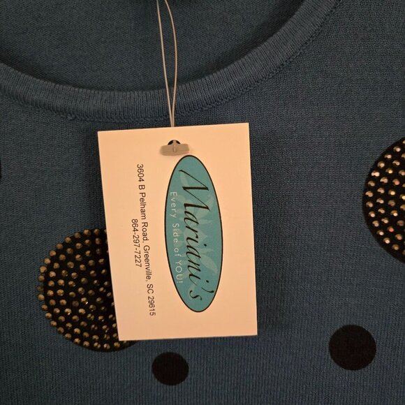Carre Noir NWT Art To Wear Rhinestone Pearl Teal Polka Dot Sweater Size S - Picture 6 of 8